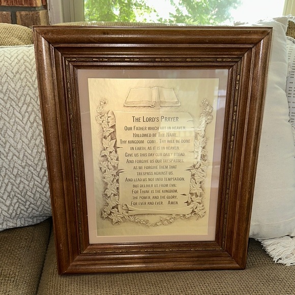 Vintage Brown Framed Lord's Prayer Wall Art - Picture 2 of 11